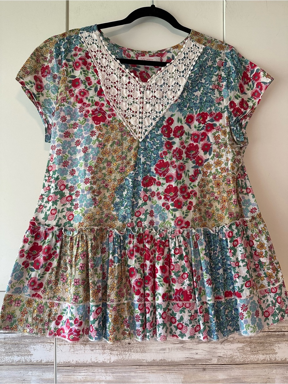 🌸 JW Style Floral Patchwork Peasant Top Women’s Medium Boho Cottagecore